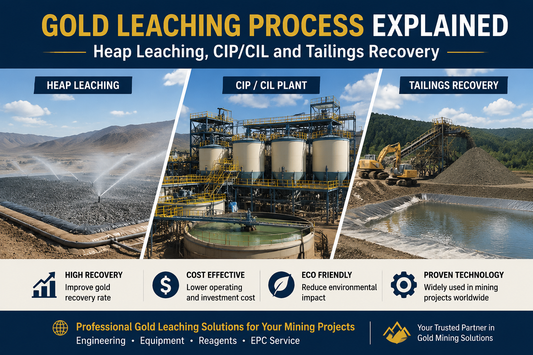 Mining gold recovery process diagram including heap leaching CIP CIL carbon adsorption and tailings recovery systems for efficient gold extraction