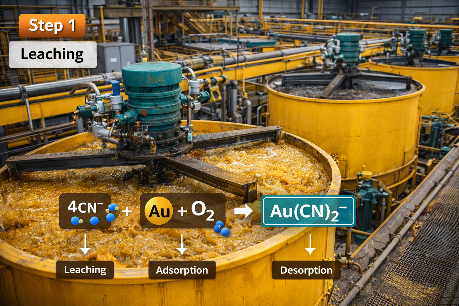 Gold leaching tank process in CIP CIL gold recovery plant